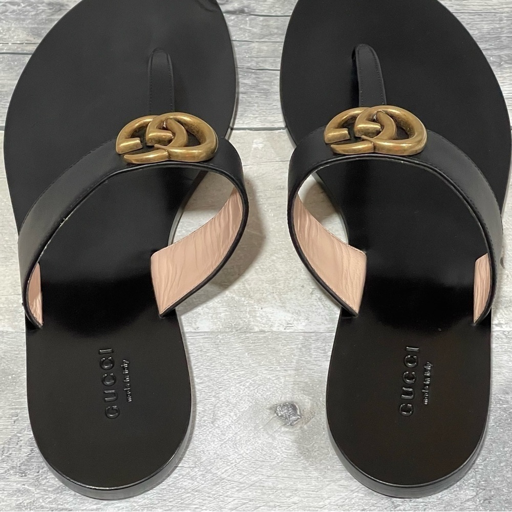 Gucci Leather thong sandal with Double G - Black - Sz - 7.5 US / 37.5 EU - Picture 7 of 12